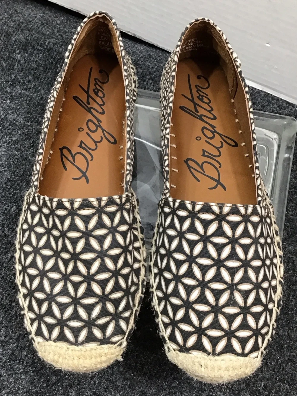 Brighton Rattan Black & Cream Geometric Espadrille Slip-Ons 7